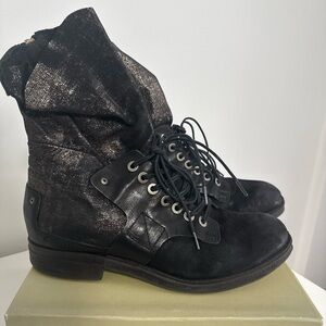 A.S. 98 Black Leather Combat Boot